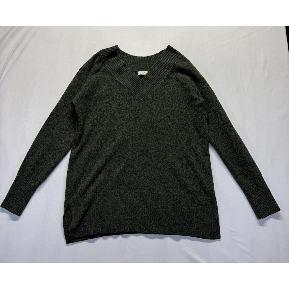 A.N.A A New Approach Sweater Womens L Olive Green Tight Knit Side Slit V Neck